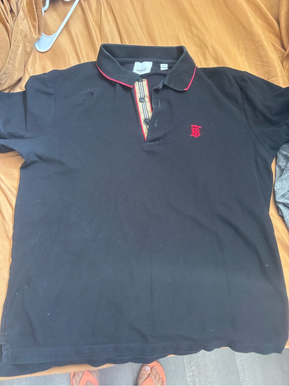 Burberry Black Polo with Red Trim and Vintage Check Placket